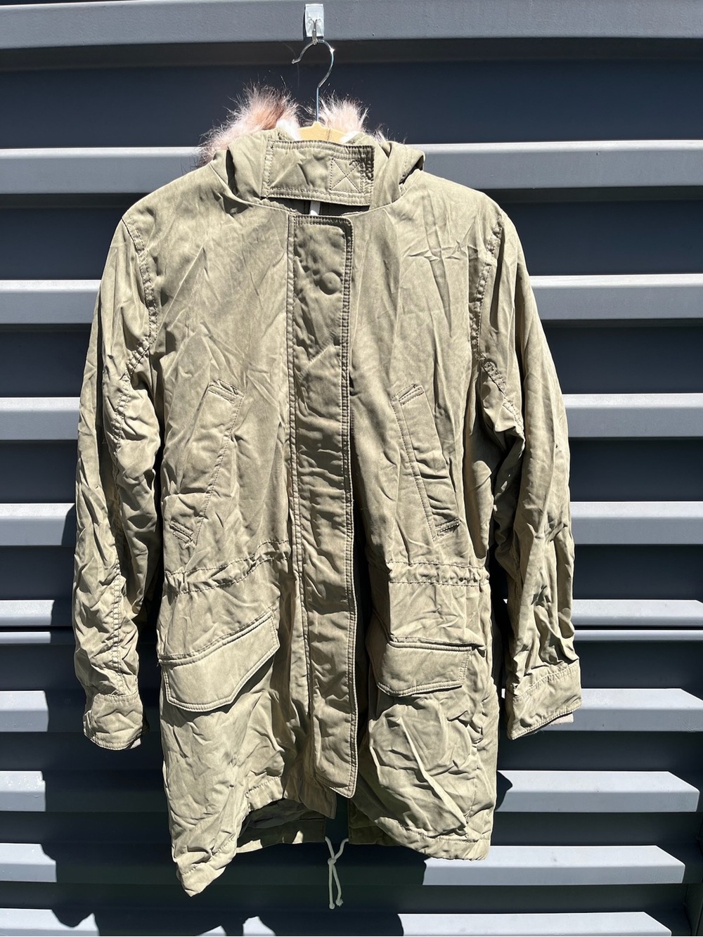 Abercrombie & Fitch Olive Green Military Field Parka with Faux Fur Hood